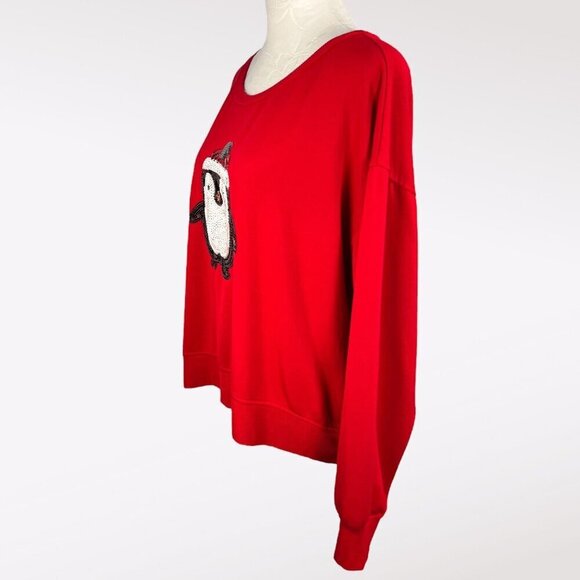 Tahari Sequin Penguin Sweatshirt Red Meduim - Picture 5 of 11